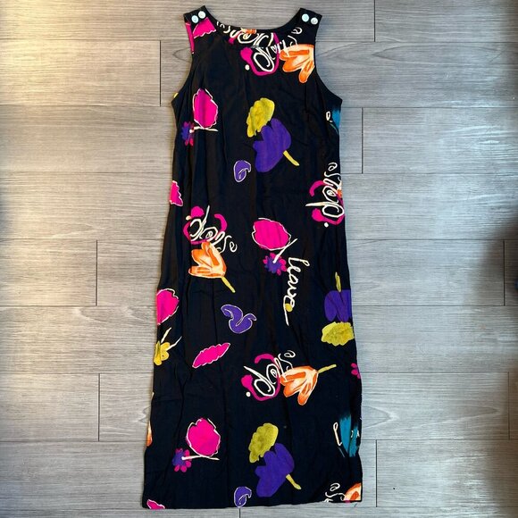 Dressing Clio Dresses & Skirts - Vintage 90s Dressing Clio Black Abstract Floral Shift Midi Dress Size S Petite